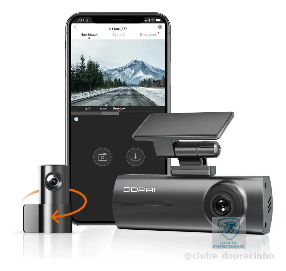 Ddpai N1 Câmera Veicular Automotiva Dupla 1296p + 1080p com Wi-Fi, Dashcam e Câmera para Carro com Visão Noturna Sensor G Gravação em Loop e Modo Estacionamento 24h Supercapacitor