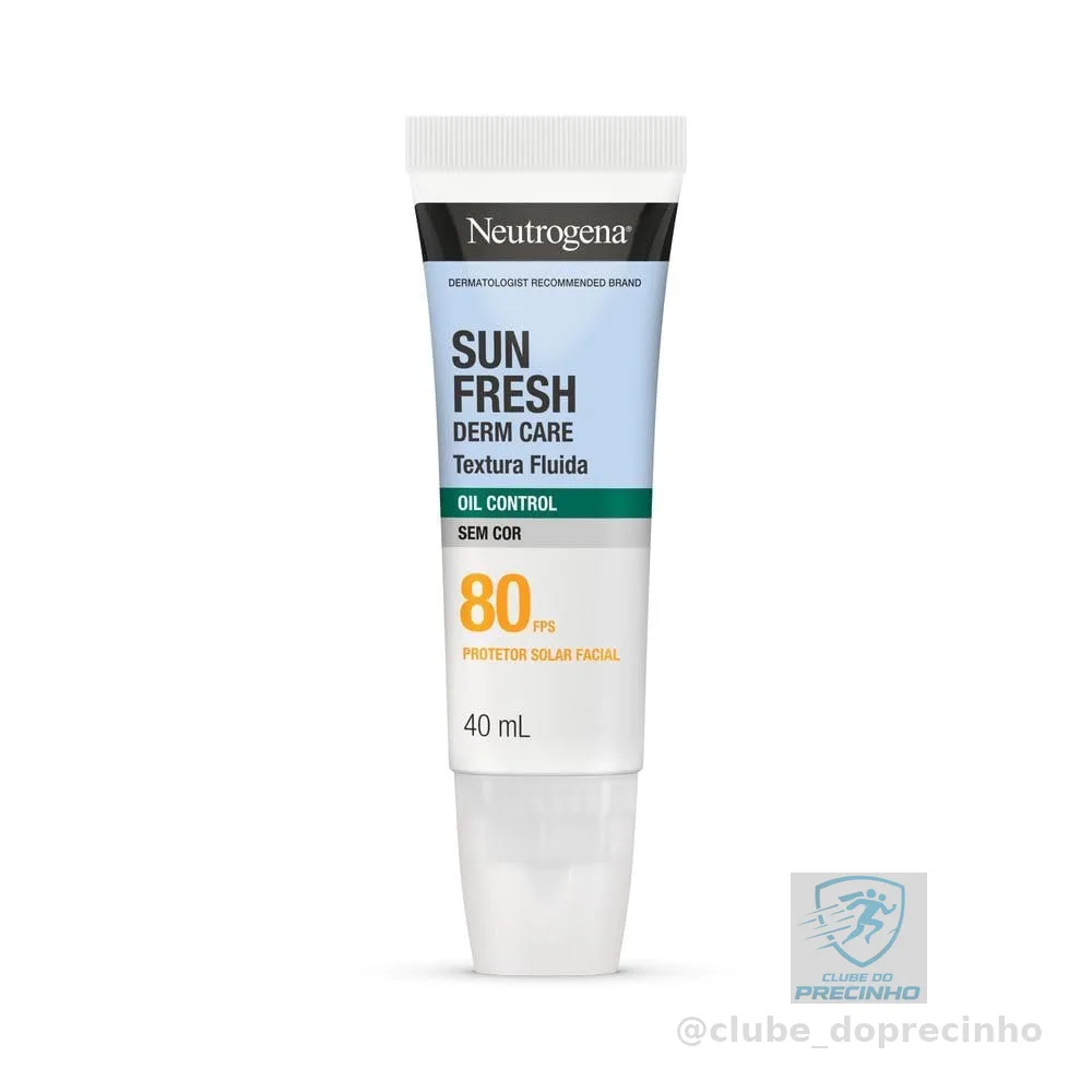 Neutrogena Sun Fresh Derm Care Oil Control Fluido, Sem Cor, FPS 80, 40mL