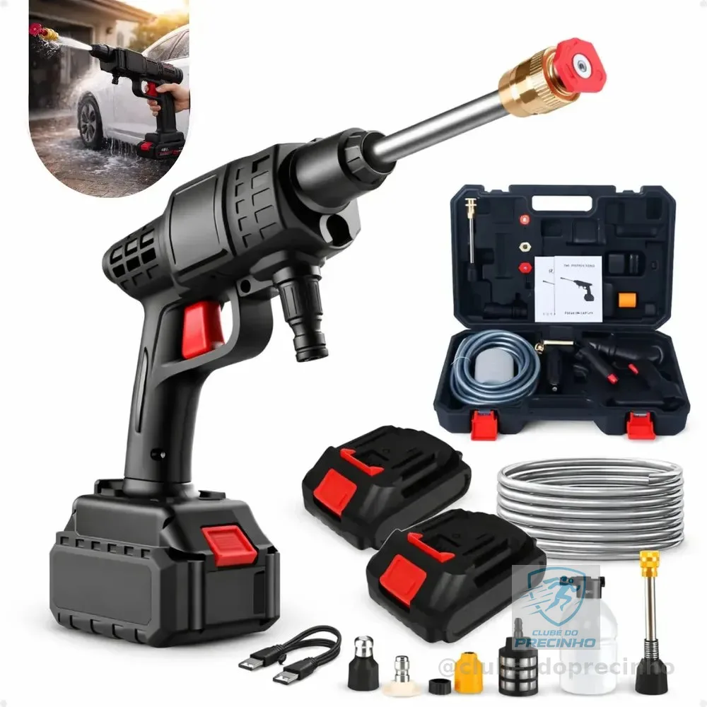 Lavadora de Alta Pressão Portátil Recarregável Lava Jato 48V 600W Bivolt