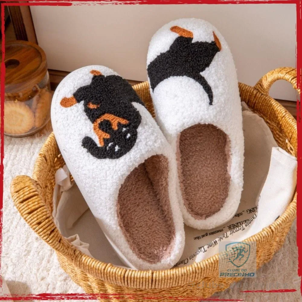 Chinelos De Pelúcia , Cachorro De Desenho Animado De Conforto Quente , Sapatos Antiderrapantes Leves E Macios Com
