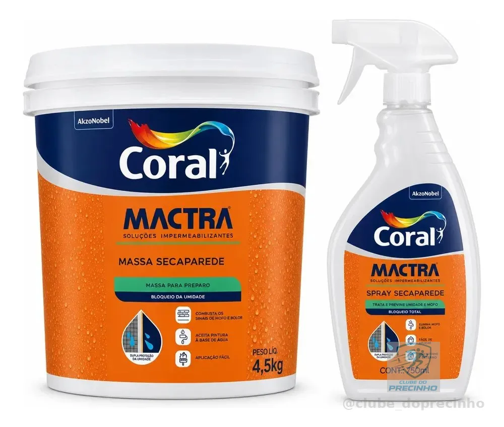 Mactra Massa Seca Parede 4,5kg E Impermeabilizante 750ml