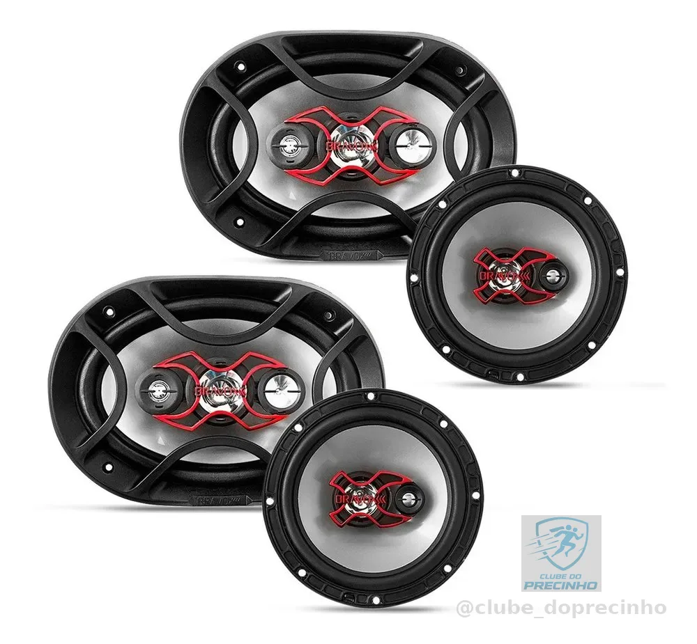 Alto Falante Bravox Kit Facil 6 + Triaxial Quadriaxial 6x9 Cor Preto