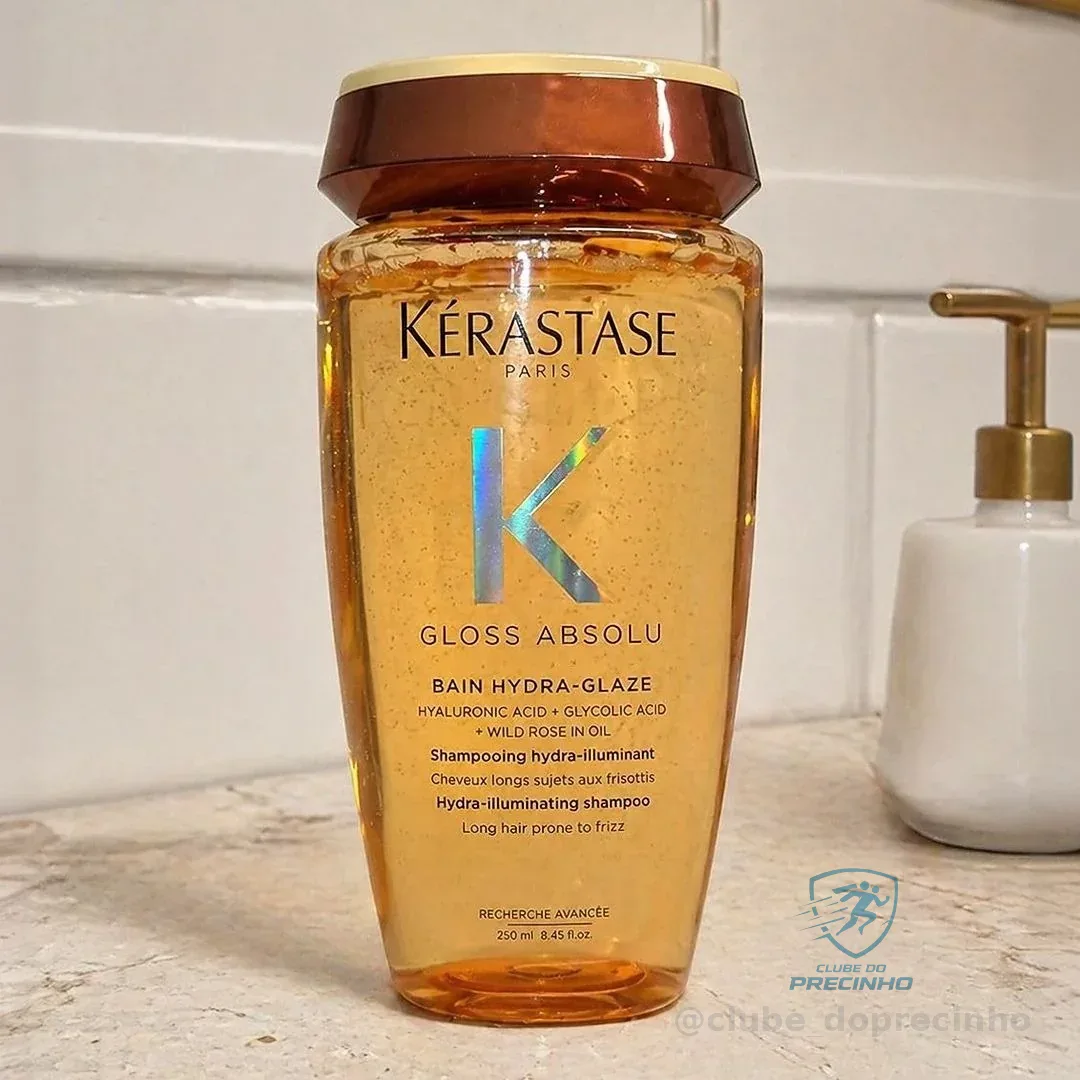 Kérastase, Shampoo Iluminador, Gloss Absolu, Hydra-Glaze, para todos os tipos de cabelos, com ácido hialurônico, ácido glicólico e óleo de rosa silvestre e ação antifrizz, 250ml