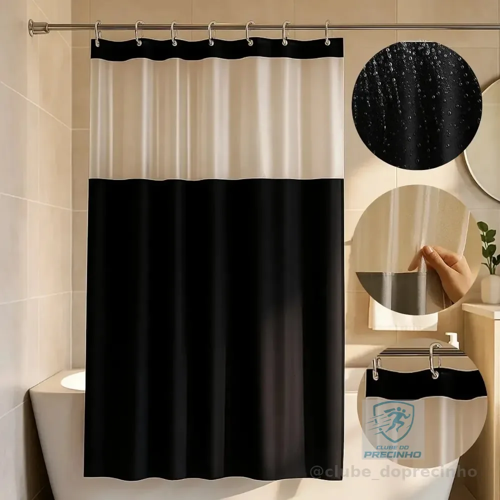 Cortina Box Banheiro Lisa Antimofo Pvc Grosso Com Visor Cortina Box Preto