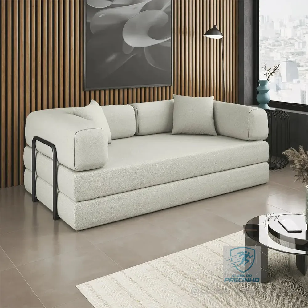 Sofá Cama Colchão Casal Compact Air Confortável Moderno Sala Bege Balaqui Decor