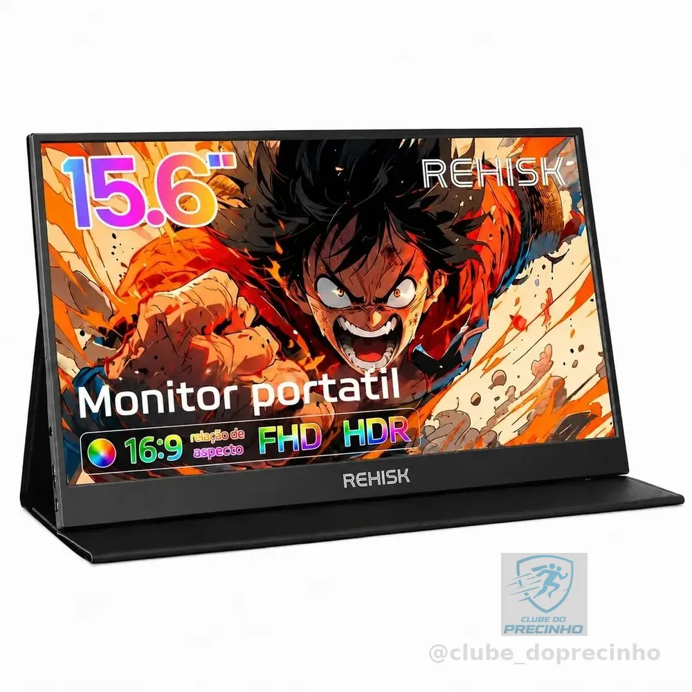 Monitor Portátil 15.6" Full HD IPS 1080p HDR USB-C HDMI Tela Externa para Notebook PC MacBook PS5 Xbox Segunda Tela com Alto Falante