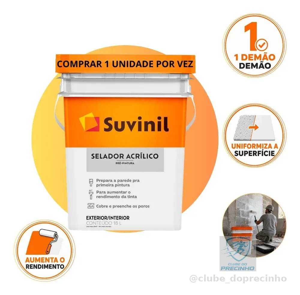 Selador Acrílico Suvinil 18l Branco Fosco Interior Exterior Branco Fosco