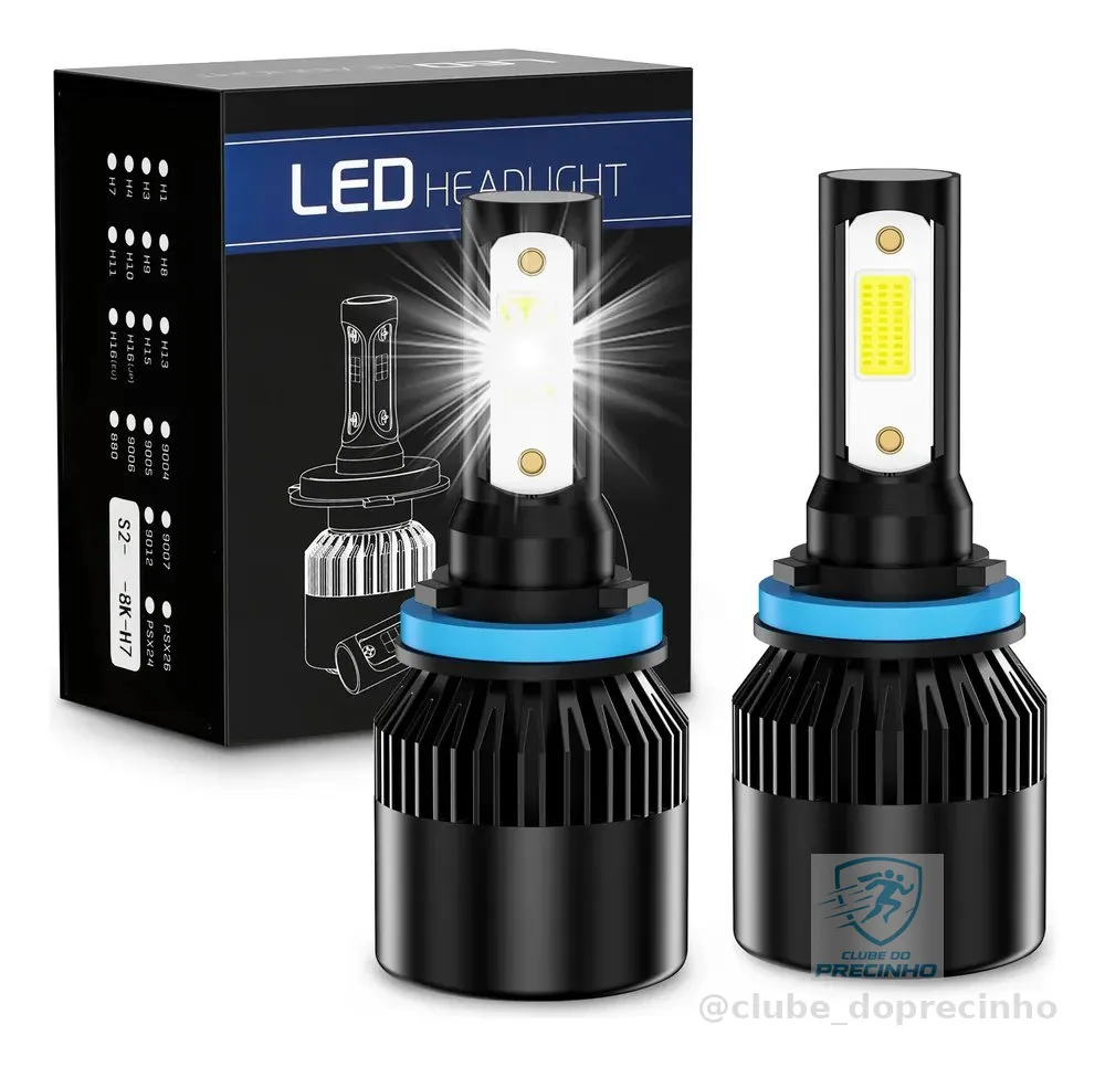 Kit Lampada Led Super Branca 8000k 12v 24v H1 H4 H7 H8 H11 H8h9h11h16 Branco Branco-frio