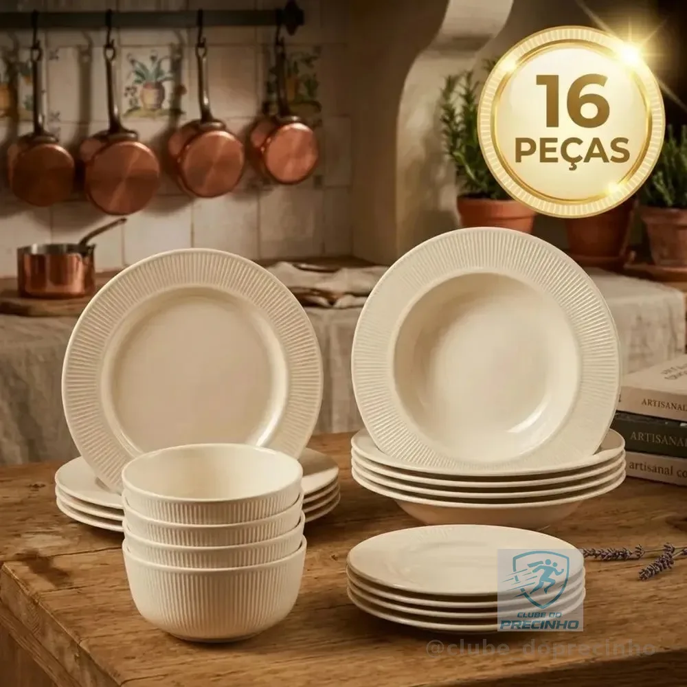 Aparelho De Jantar Kit 16 Peças Vidro Branco Jogo Pratos E Bowl Canelado Mesa Resistente Pítia