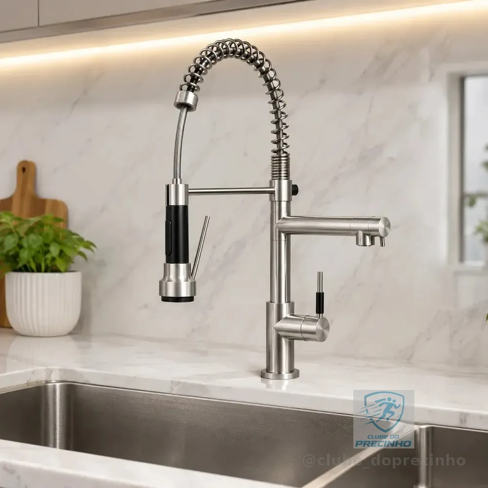Torneira Gourmet Cozinha Monocomando Inox 304 Ducha Flexível Prateado Escovado