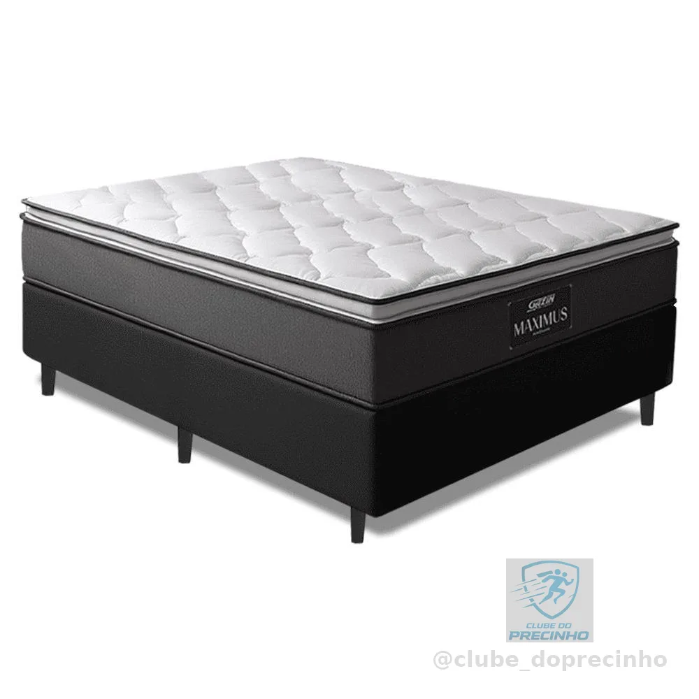 Cama Box Casal Colchão Molas Ensacadas Pillow Maximus 138x188x62cm Cinza / Preto Gazin