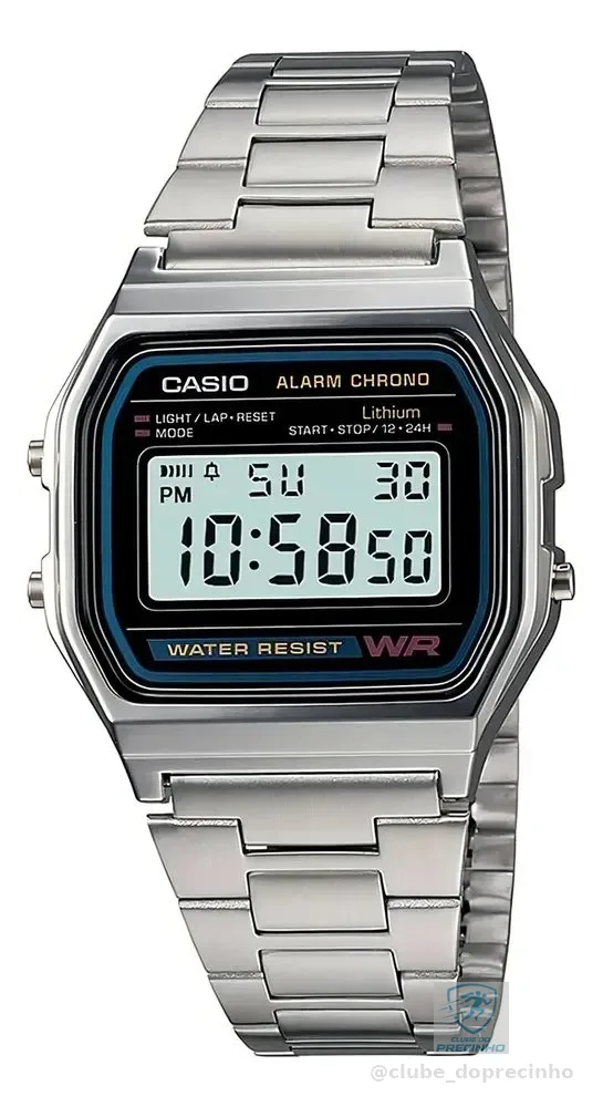 Relogio Casio Unissex Vintage Prata - A158wa-1df Correia Prateado Bisel Prateado Fundo P