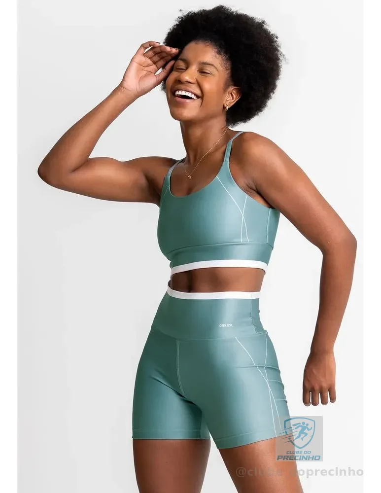Conjunto Feminino Academia Shorts E Top Alcinha Fitness Verde Liso P