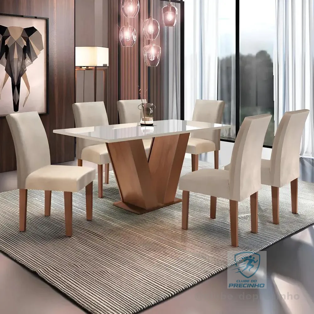 Conjunto Sala De Jantar Mesa Tampo De Vidro 6 Cadeiras Espanha Yescasa