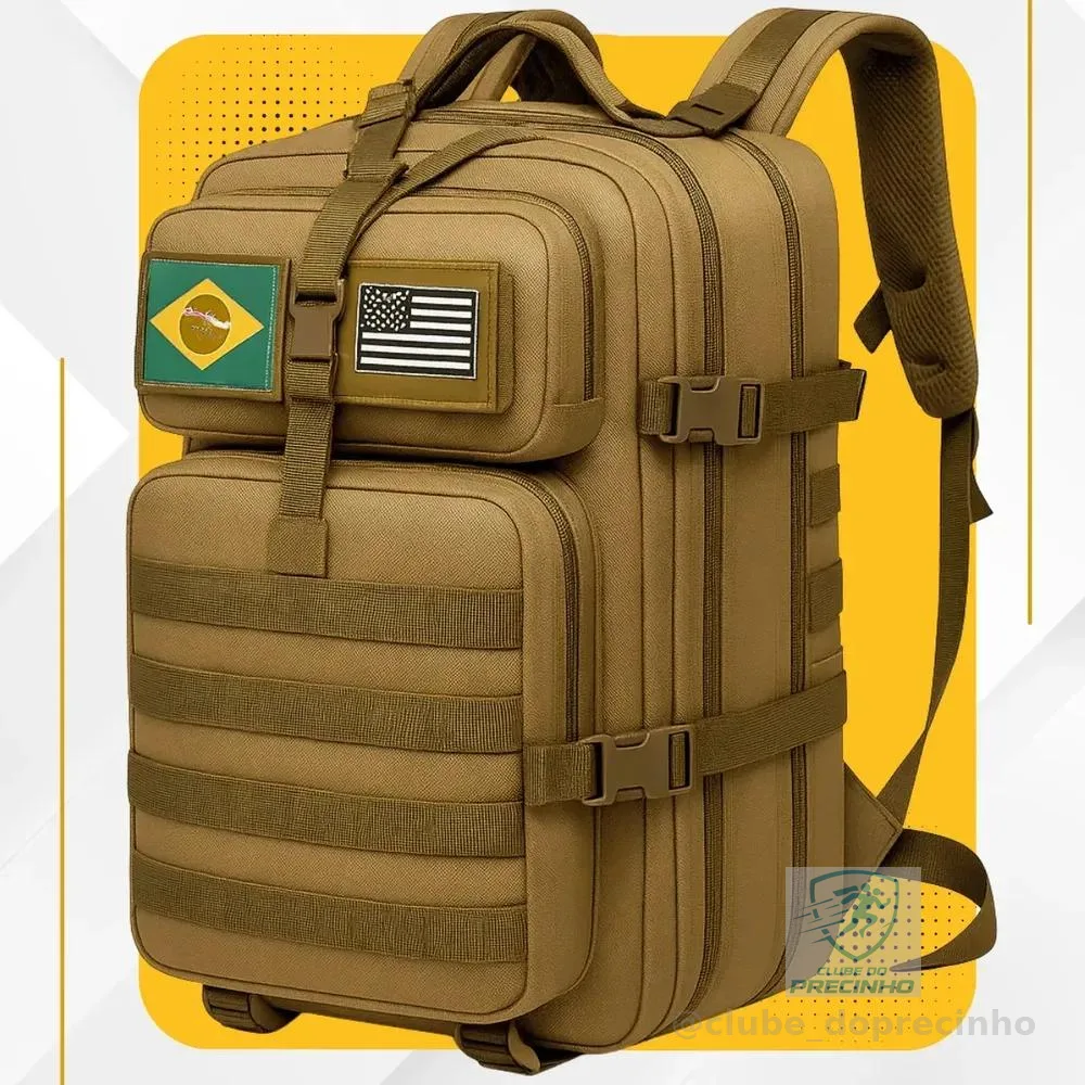 Mochila Tática Impermeável Militar Reforçada Grande 50 Litros Masculina Feminina Anne Caqui Areia Marrom