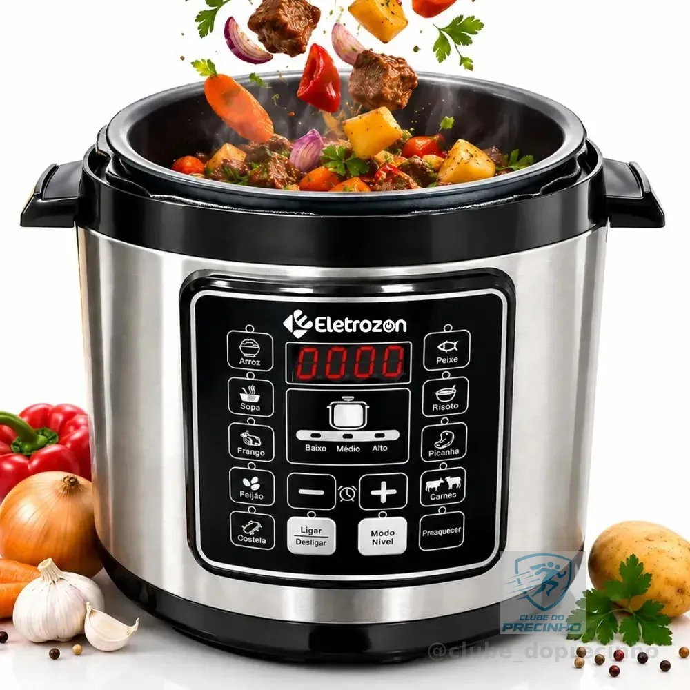 Panela de Pressão Elétrica Eletrozon 1100W de 6 Litros com Revestimento Antiaderente e Desligamento Automático Elt-808
