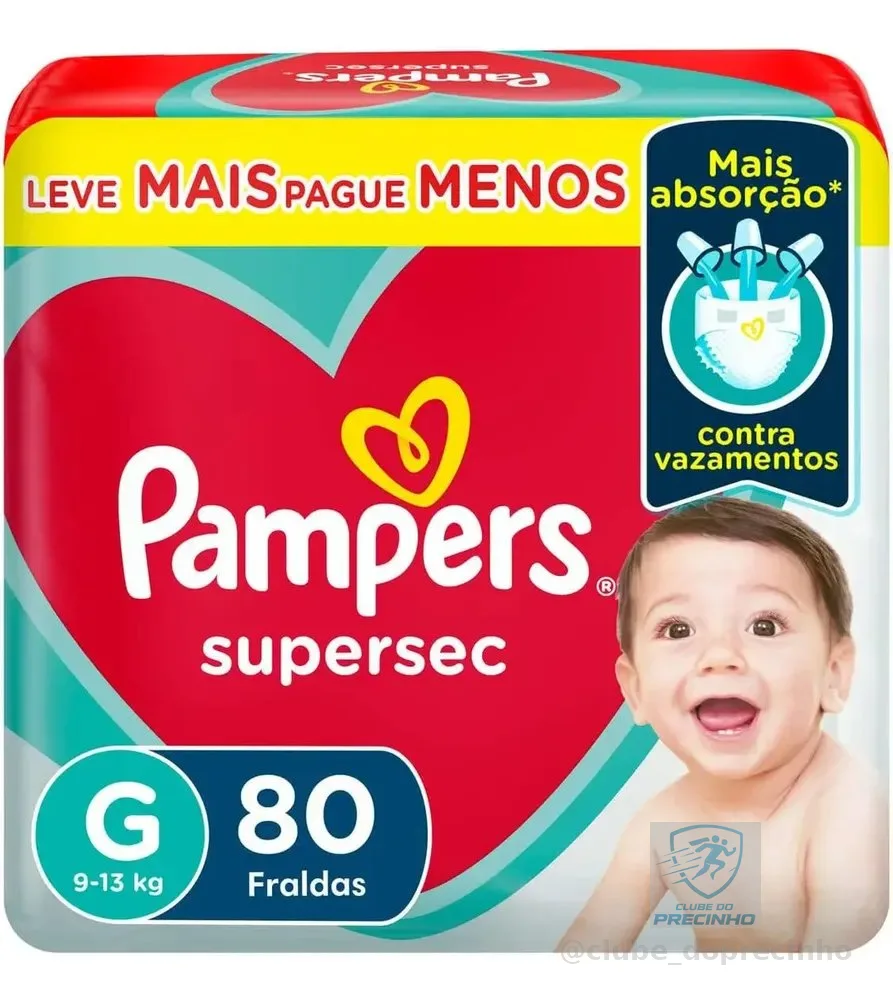 Fralda Pampers Supersec bag tamanho g 80 unidades