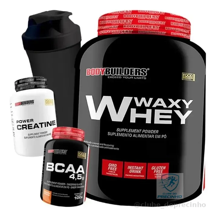 Kit Whey Protein Pote 900g Baunilha + Bcaa 100g + Creatina 100g + Coqueteleira - Bodybuilders