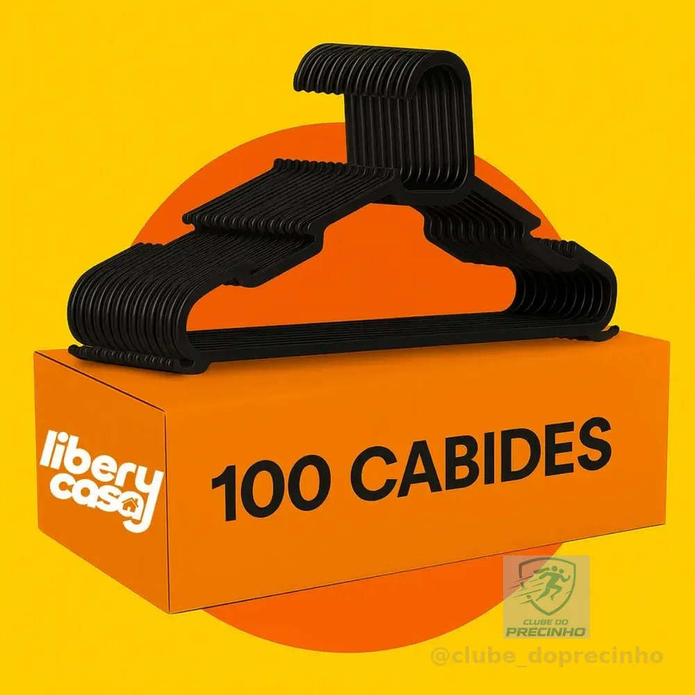 Kit 100 Cabides Pretos Plástico Adulto Organização Guarda-roupa Preto