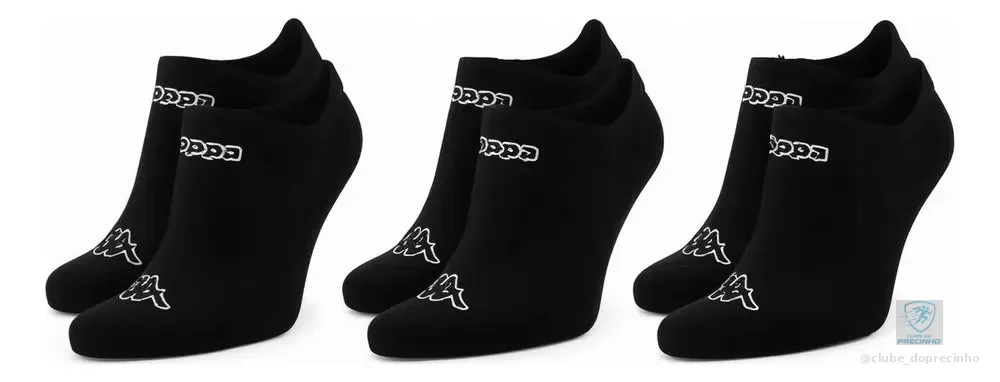 Meias Kappa Kit 3 Pares Sapatilha Soquete Invisível Original Preto 38-43