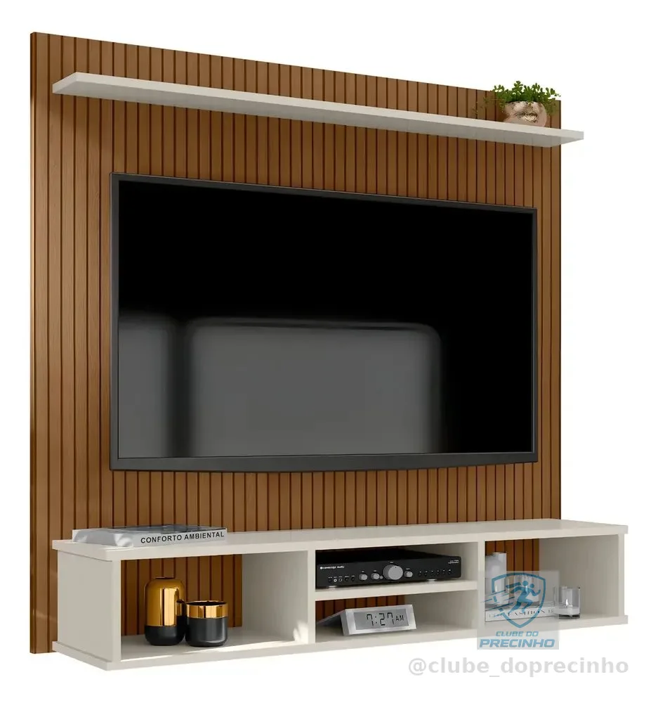 Home Painel Simples Tv Sala 50 Pol Ripado Com Nicho Offwhite
