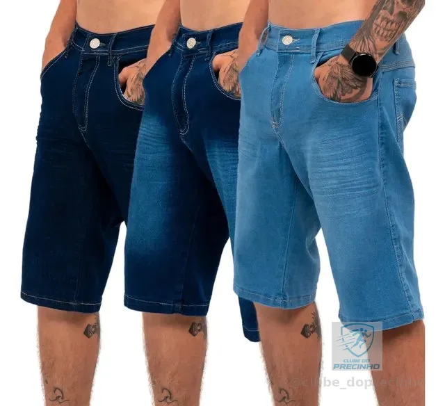 Kit 3 Bermudas Jeans Masculina Lycra Elastano