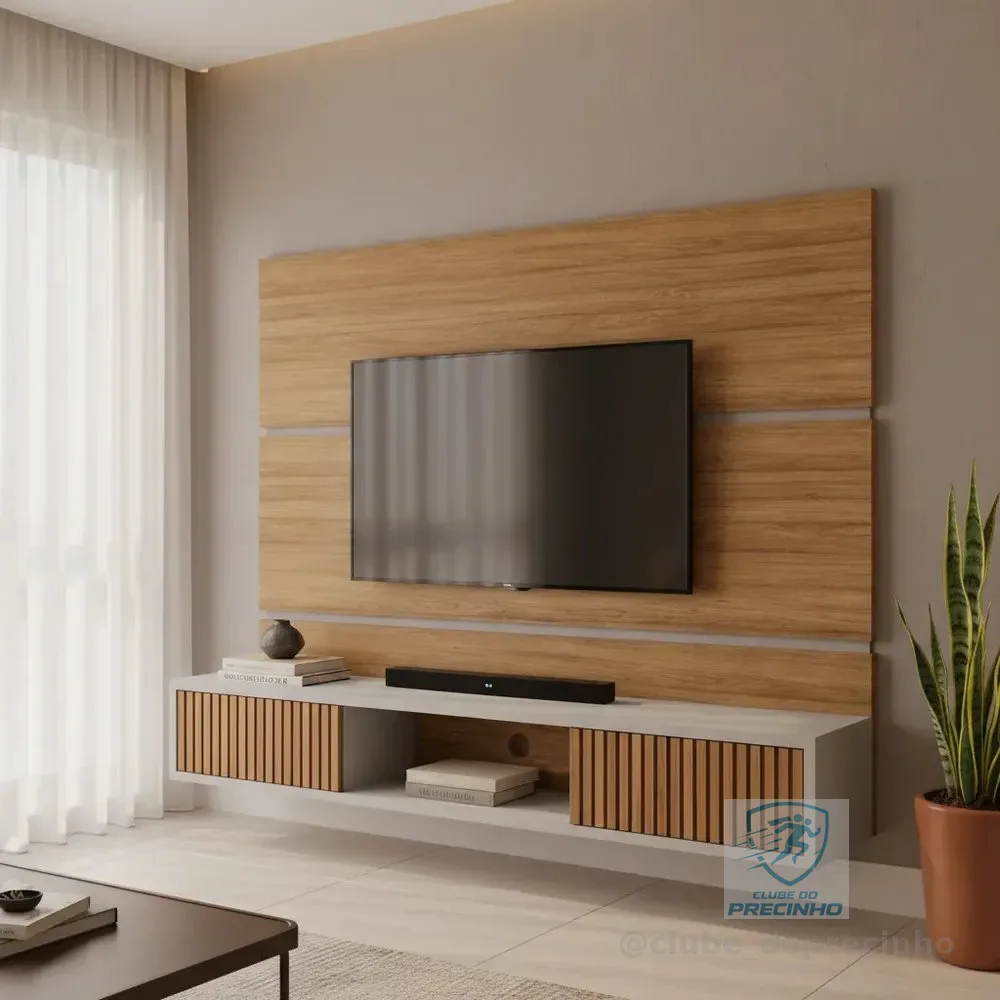 Painel Tv 65 Polegadas Bechara Âmbar Moderno 2 Portas Design Cinamomo/off-white/ripado