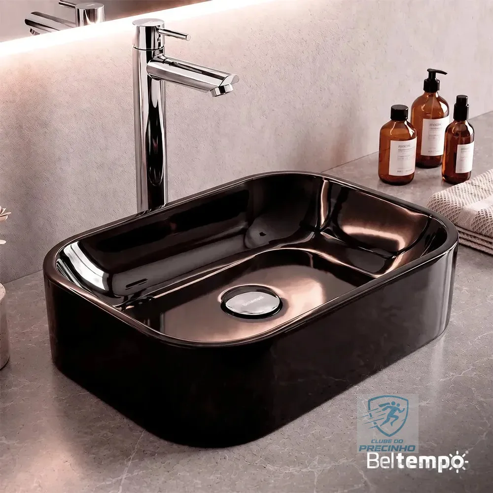 Cuba Pia De Apoio Sobrepor Retangular 37x27 Preta Para Banheiro Lavabo Beltempo BT-2010