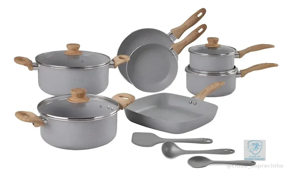 Jogo De Panelas Easy Gris Indução + Utensílios 10 Pçs Brinox Cinza