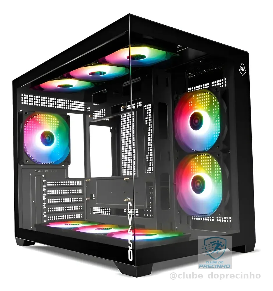 Gabinete Gamer Mancer Cv450, Mini Tower, 9 Fans, Vidro Preto