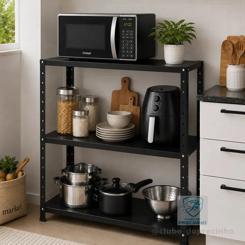 Balcão De Ferro Multiuso 90cm Para Cozinha Outros Ambientes Preto