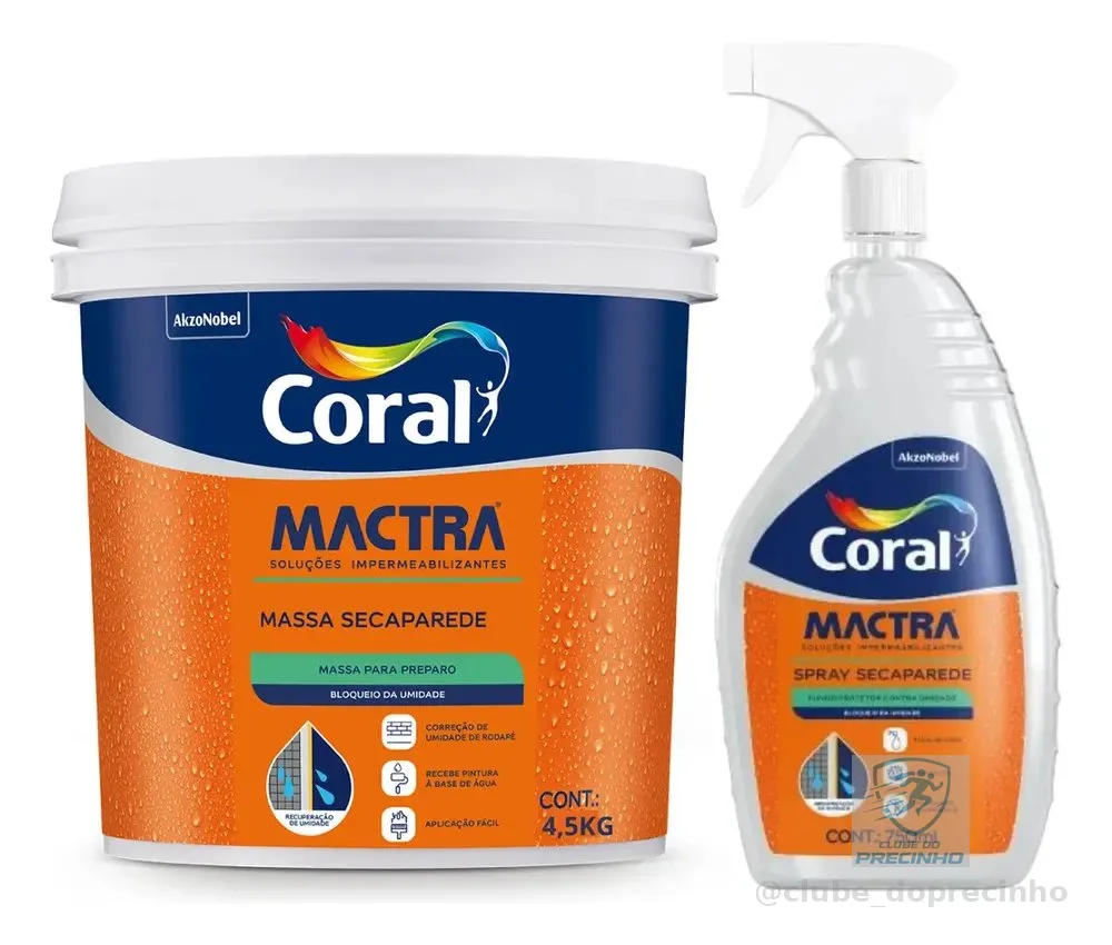 Kit Anti Umidade Coral Massa 4,5kg E Spray Seca Parede