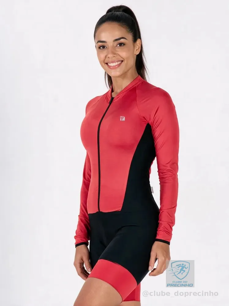 Macaquinho Ciclismo Feminino Longo Refletivo Forro Gel 