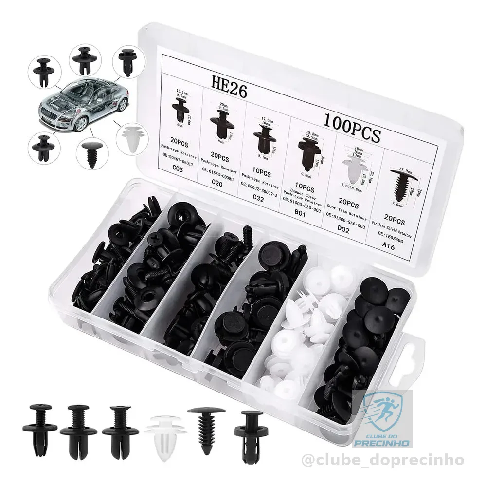 Clipe Fixação Carro 100pcs Painel Pára-lamas Rebite Plástico
