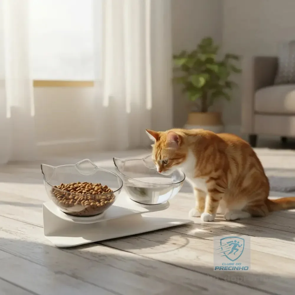 Comedouro Elevado Para Gatos Antiengasgo Para Pets Duplo