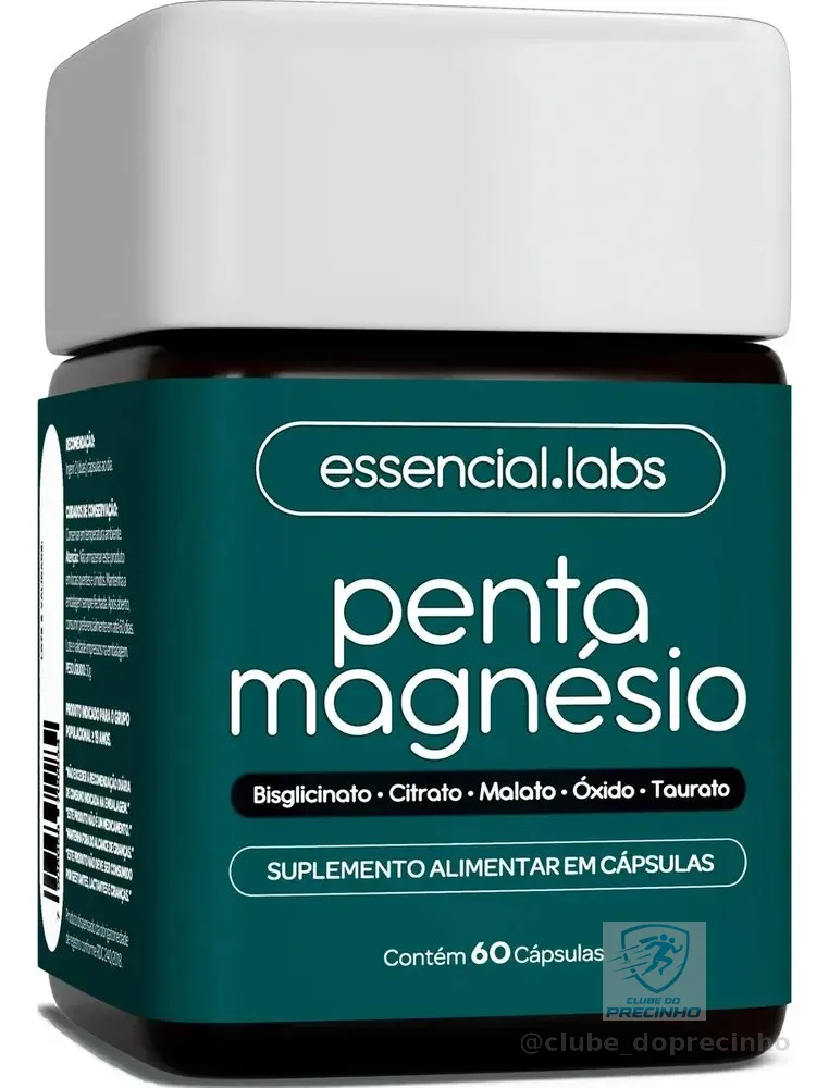 PENTA MAGNÉSIO - Bisglicinato + Dimalato + Citrato + Taurato + Óxido de Magnésio - A Combinação Perfeita de 5 Magnésios com Máxima Pureza e Biodisponibilidade - 60 Cápsulas