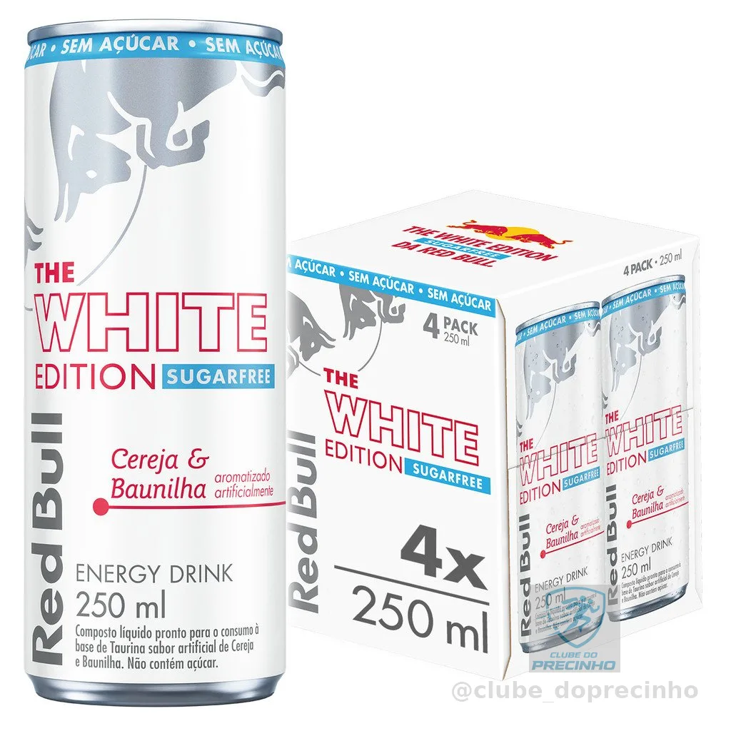 Pack de 4 latas, Red Bull Energético, White Edition, Cereja e Baunilha, Sem Açúcar, 250ml