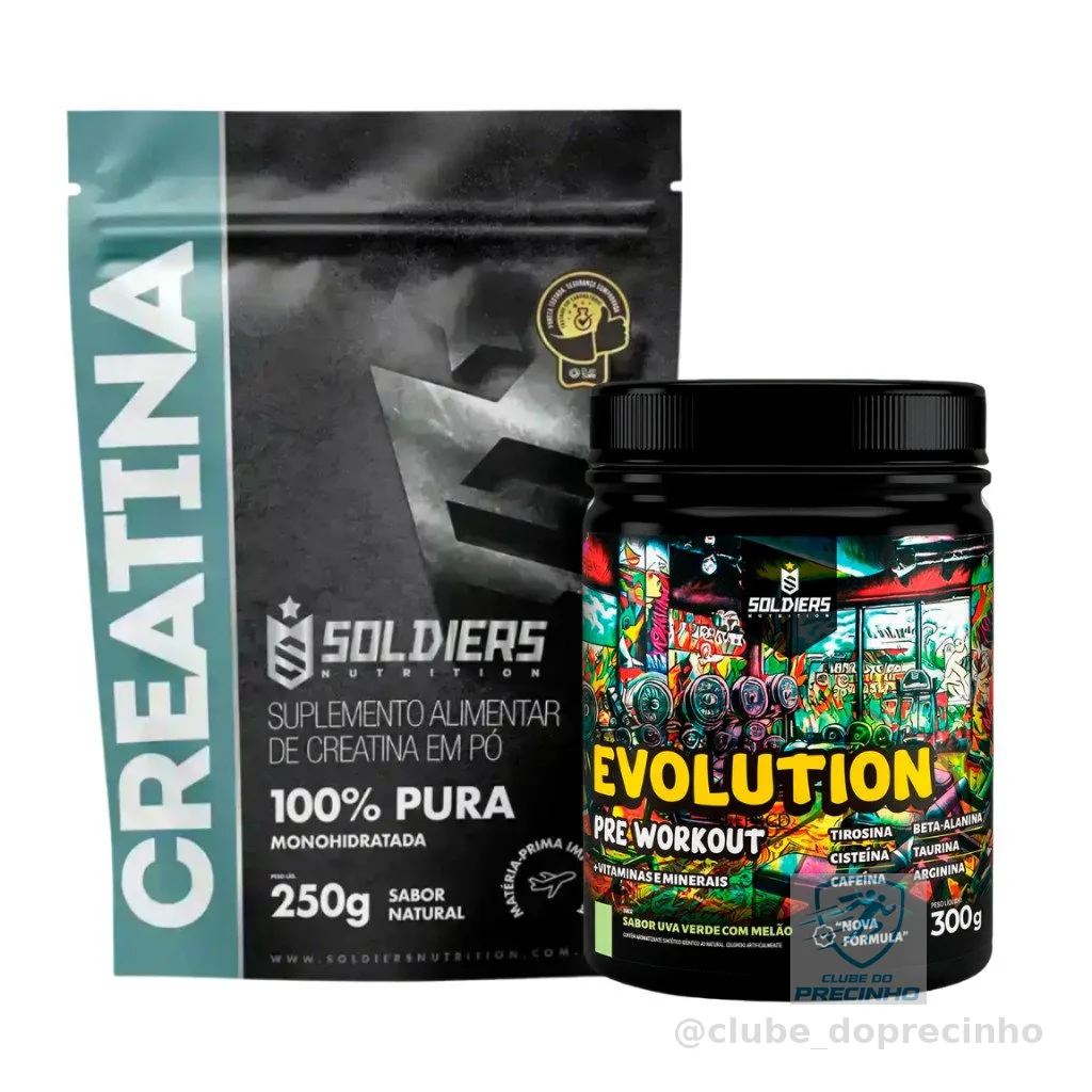 Kit Creatina Monohidratada + Pré Treino Evolution 300g  Aminoácidos Essenciais - Soldiers Nutrition