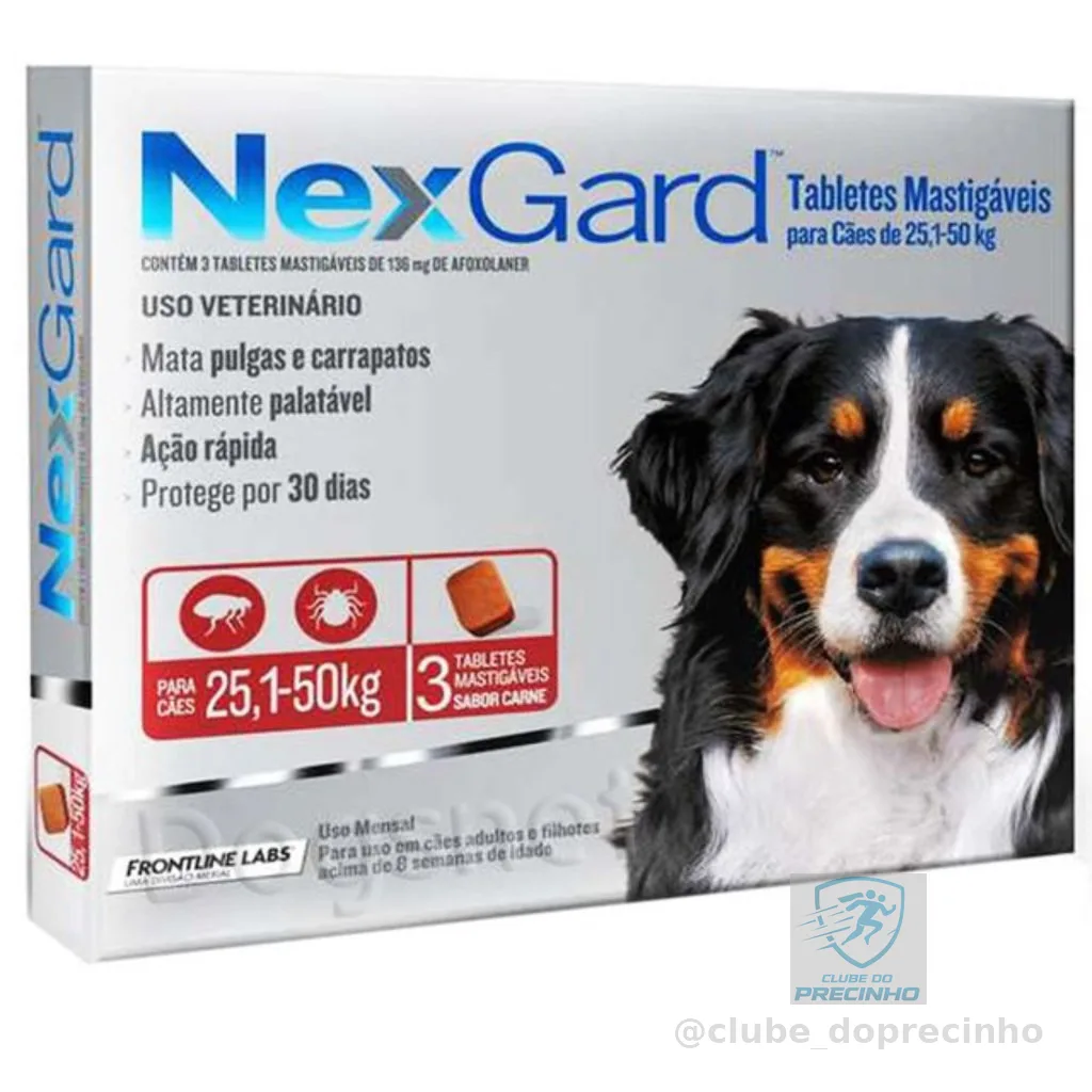 Antipulgas E Carrapatos Nexgard Cão 25 A 50kg Com 3 Nex Gard