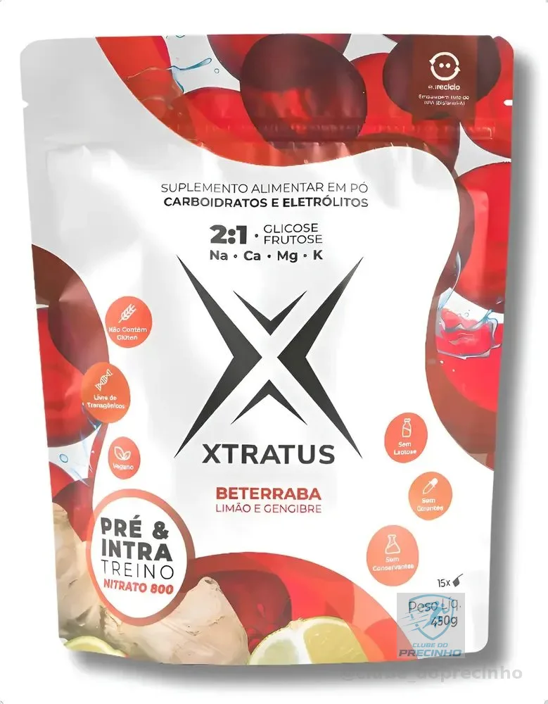 Pré e Intra Treino Xtratus 450g Sabor Limão e Gengibre com Beterraba