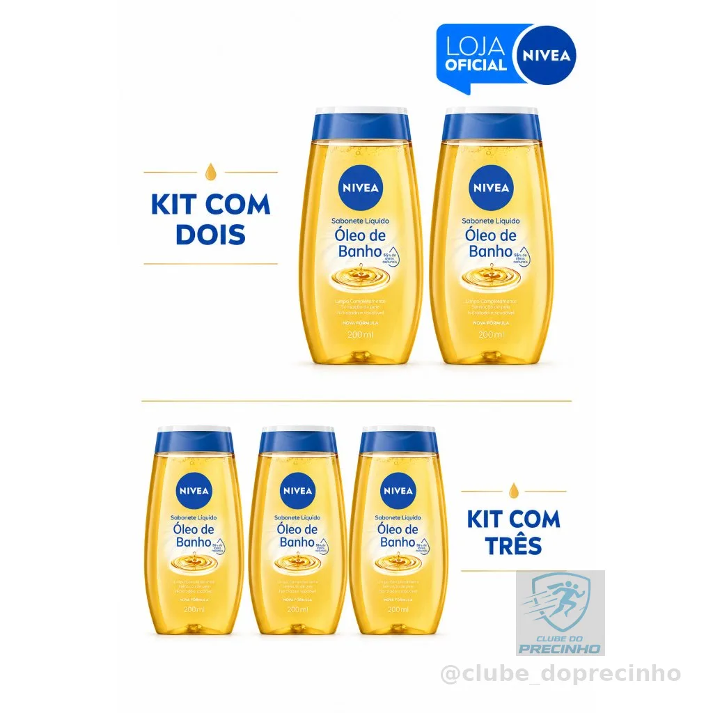 KITS NIVEA Sabonete Líquido Óleo de Banho 200ml - 2 ou 3 Unidades