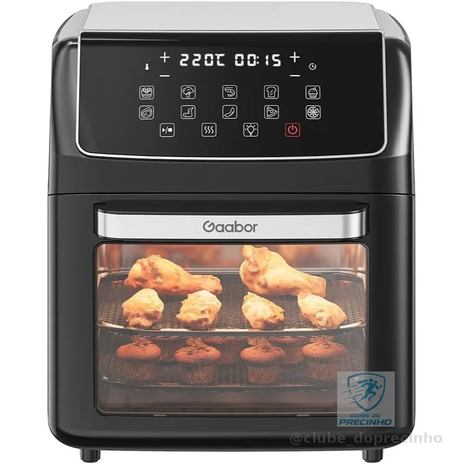 Fritadeira Air Fryer Oven Gaabor 12L Digital Preta 2000W com Janela, Luz Interna e Funções Forno