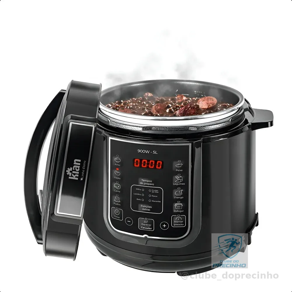 Panela De Pressão Elétrica 5 Litros Aço Inox Preto Multifuncional Kian Ppe 101