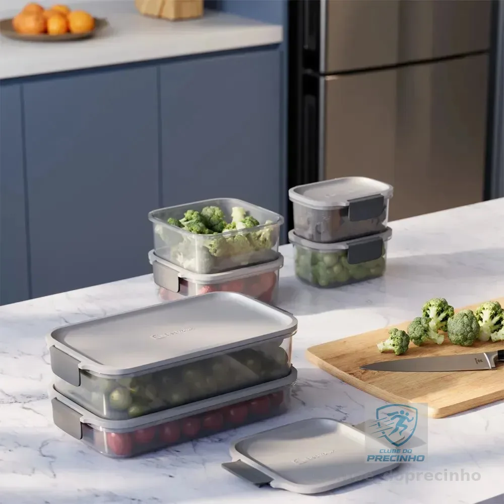 Electrolux Kit 6 Potes Herméticos De Plástico Cinza, 12,4l, Safelock, Empilhável e Modular