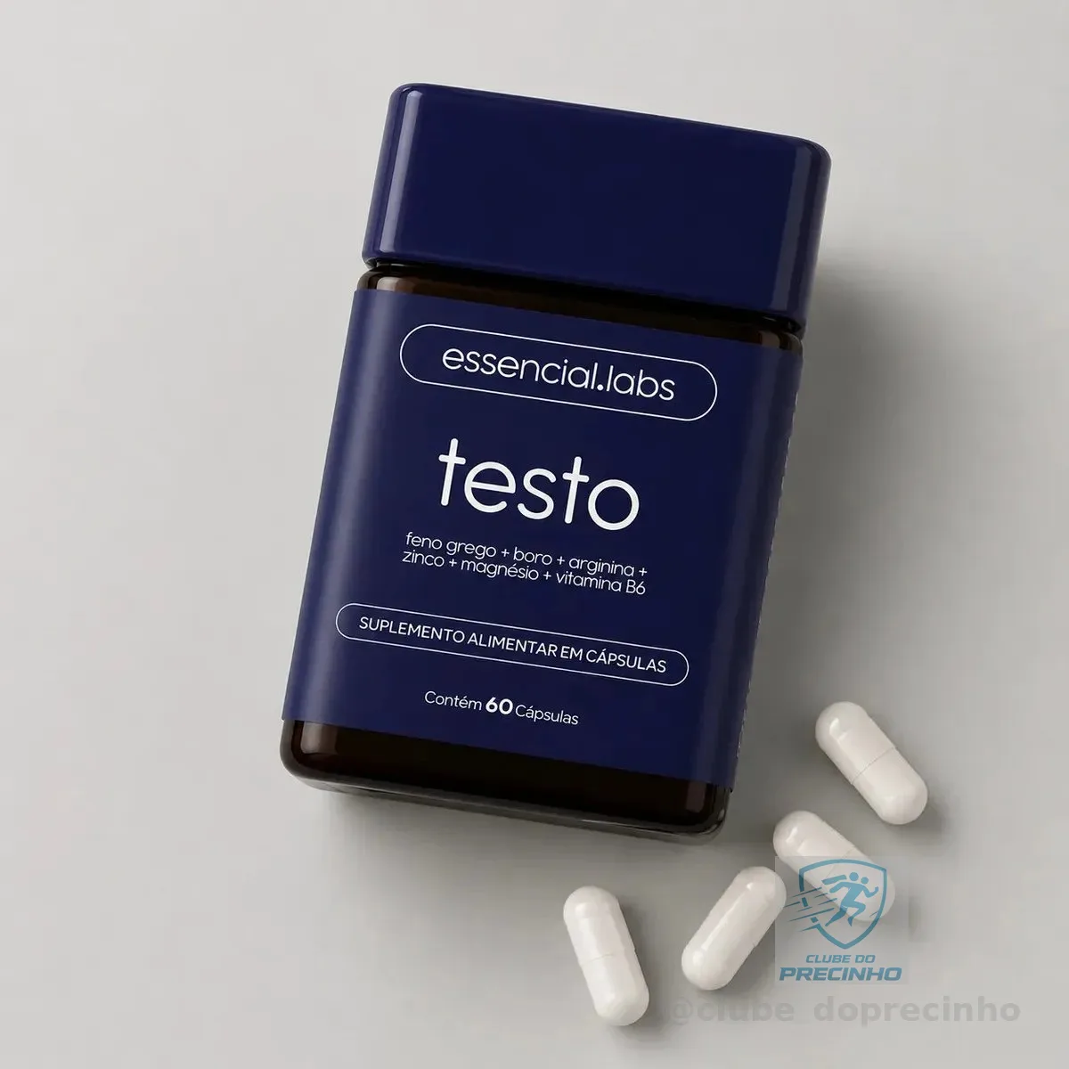 TESTO ESSENCIAL - Fórmula Exclusiva com Feno Grego + Boro + Arginina + ZMA + Vitamina B6 - 60 cápsulas - Precursor da Testosterona
