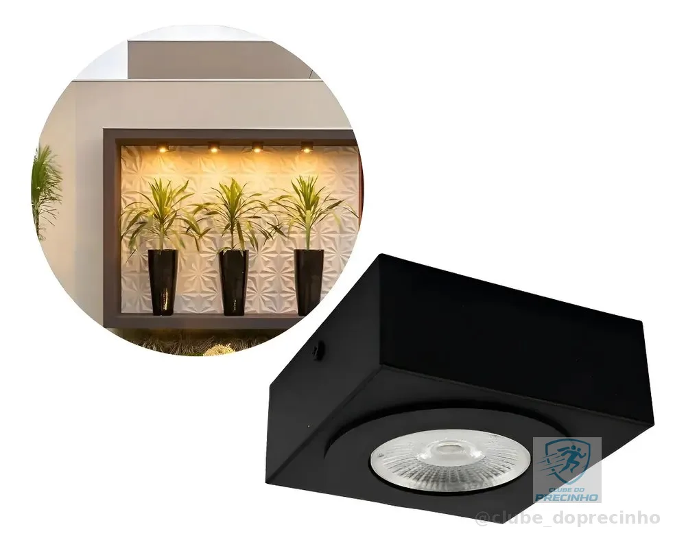Spot Sobrepor Slim Teto Beiral 5w Preto Externo Interno Estrutura Preto Led Quente