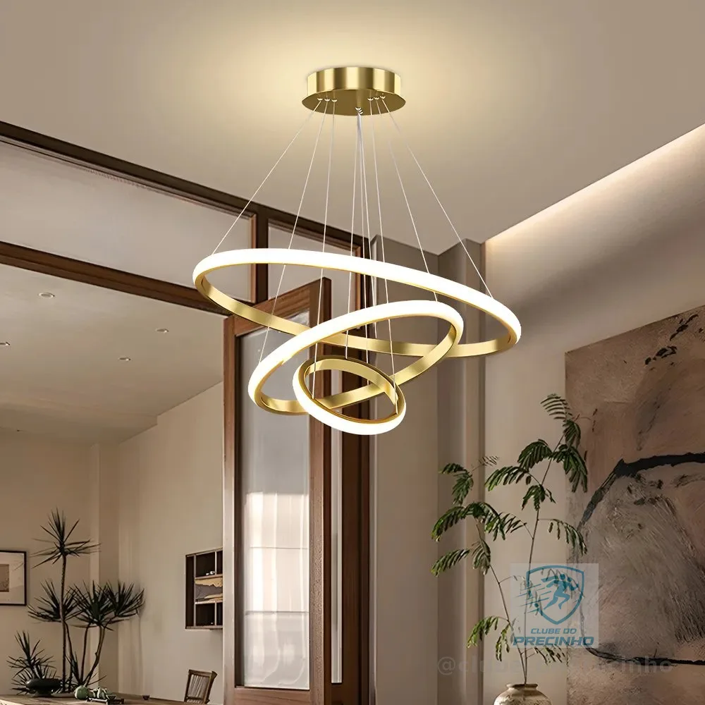 Lustre Led Sala Moderno 60w, 3 Arcos Pendente Luminária Teto 127/220v Dourado