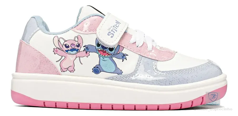 Tênis Stitch Infantil Feminino Disney Stitch Branco Original Rosa 33 Br