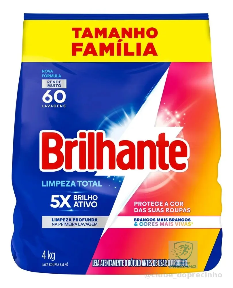 Lava Roupas em Pó Brilhante Limpeza Total 4 kg