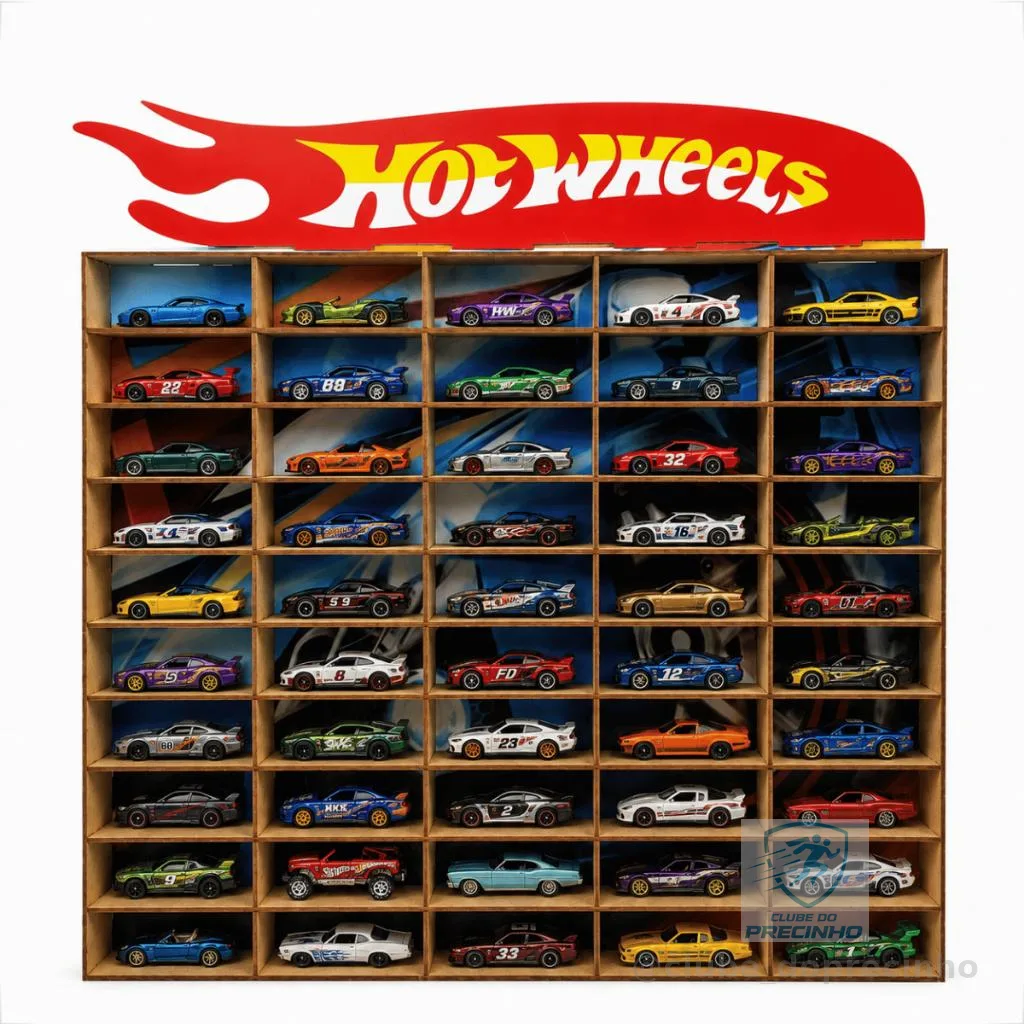 Organizador de Carrinhos HotWheels Porta 50 Carrinhos em Madeira MDF